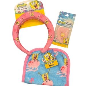 SpongeBob SquarePants Headband Sculpting Gua Sha and Towel Spa Set NEW WITH TAGS
